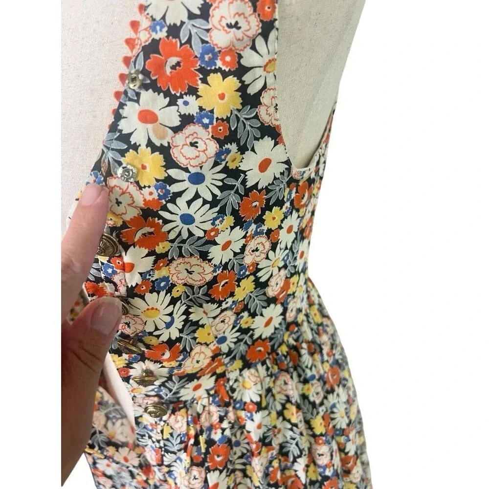 Vtg Retro Gogo Dress Floral 60s 70s Cottagecore Milkmaid Mini Small Handmade - Picture 13 of 16